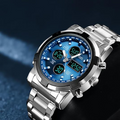 Montre militaire étanche pour homme, analogique-numérique, en acier inoxydable et résistante aux chocs
