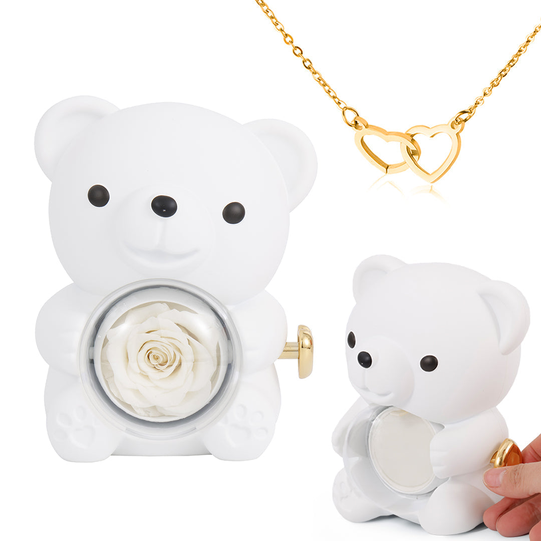 Vente surprise de la Saint-Valentin -57 % : peluche ourson avec rose stabilisée – collier + rose éternelle + ourson en peluche