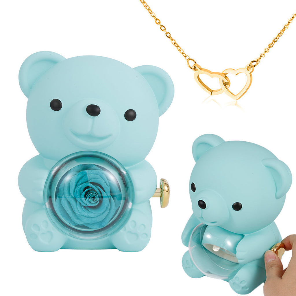 Vente surprise de la Saint-Valentin -57 % : peluche ourson avec rose stabilisée – collier + rose éternelle + ourson en peluche