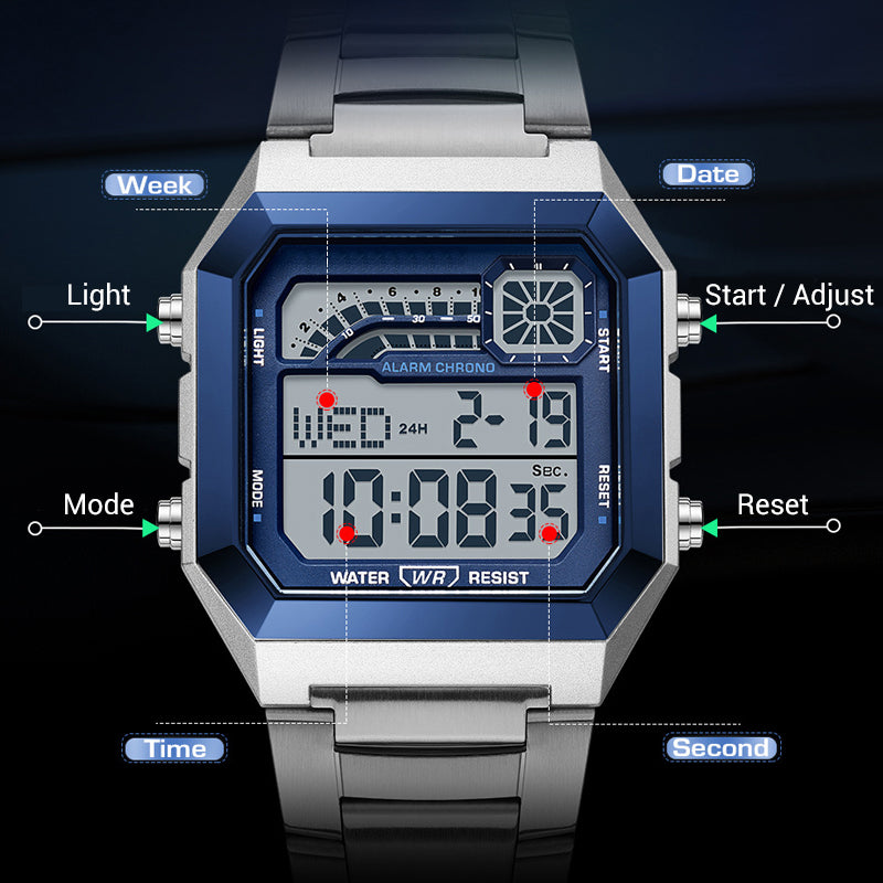 DE RDUCTION Montre numérique unisexe avec écran carré, affichage lumineux, étanche jusqu'à 50 mètres et bracelet léger et résistant