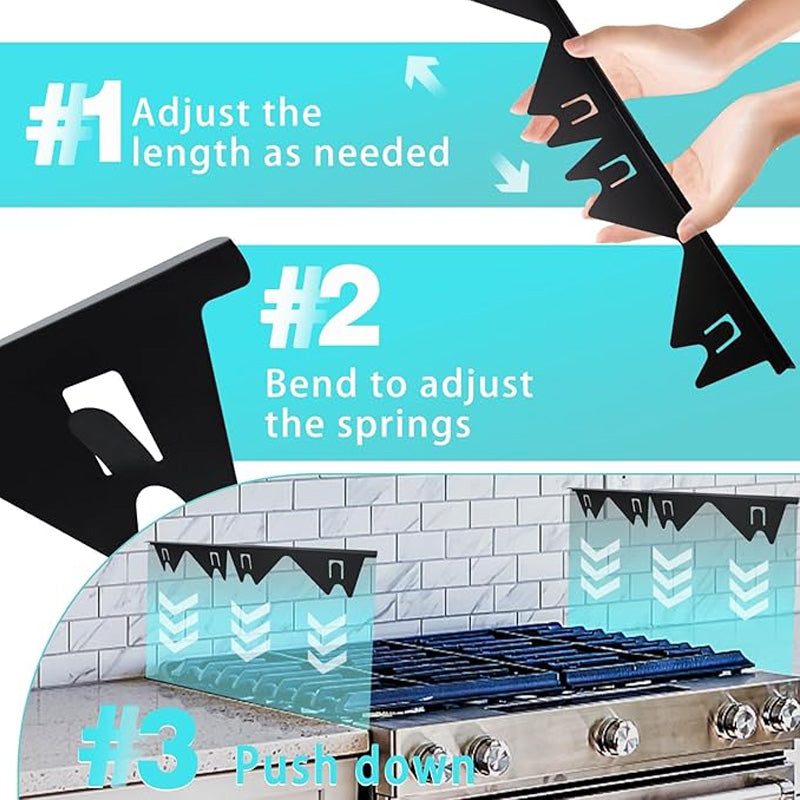 Adjustable stainless steel protection for the gap between the stove edge and the countertop