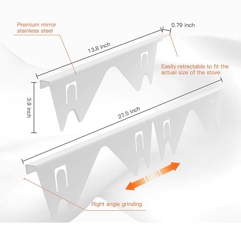 Adjustable stainless steel protection for the gap between the stove edge and the countertop