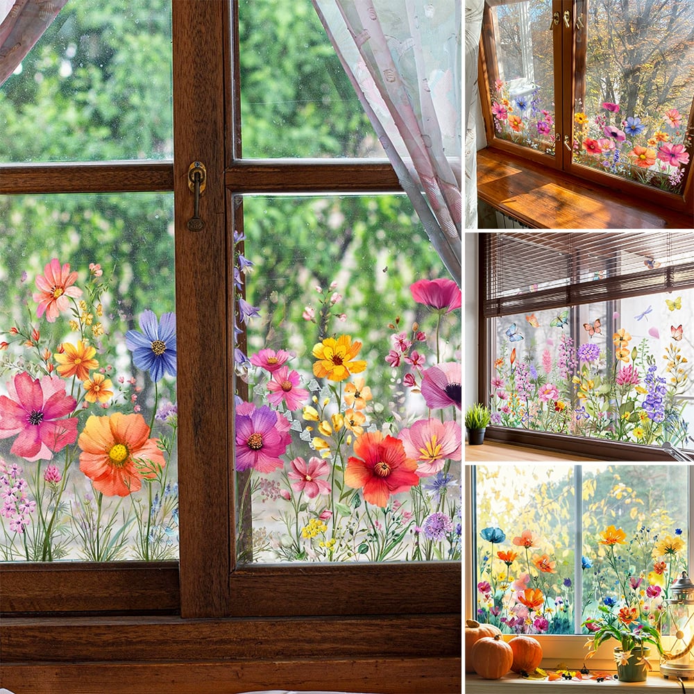 AUTOCOLLANT POUR FENÊTRE bouquet floral coloré 50 % DE RÉDUCTION