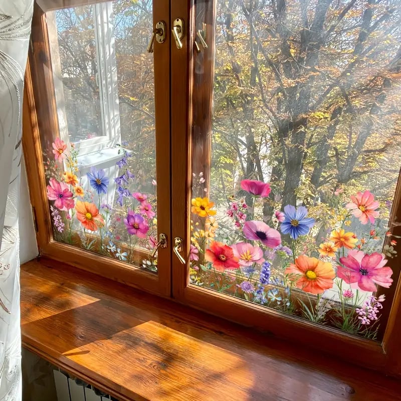 AUTOCOLLANT POUR FENÊTRE bouquet floral coloré 50 % DE RÉDUCTION