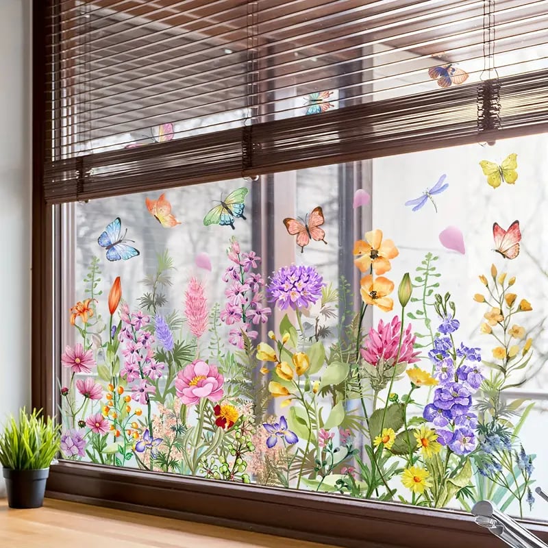 AUTOCOLLANT POUR FENÊTRE bouquet floral coloré 50 % DE RÉDUCTION