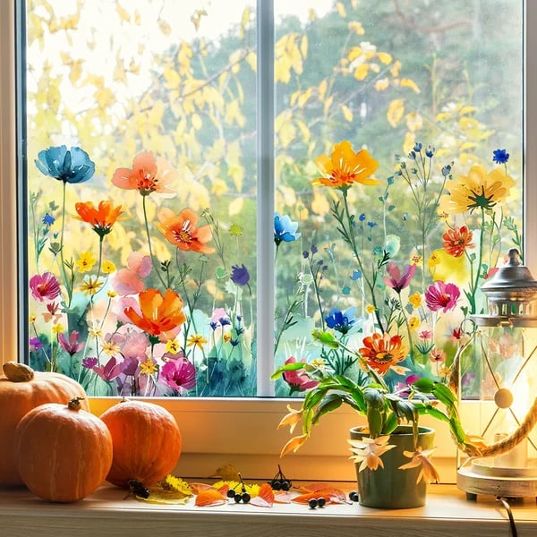 AUTOCOLLANT POUR FENÊTRE bouquet floral coloré 50 % DE RÉDUCTION