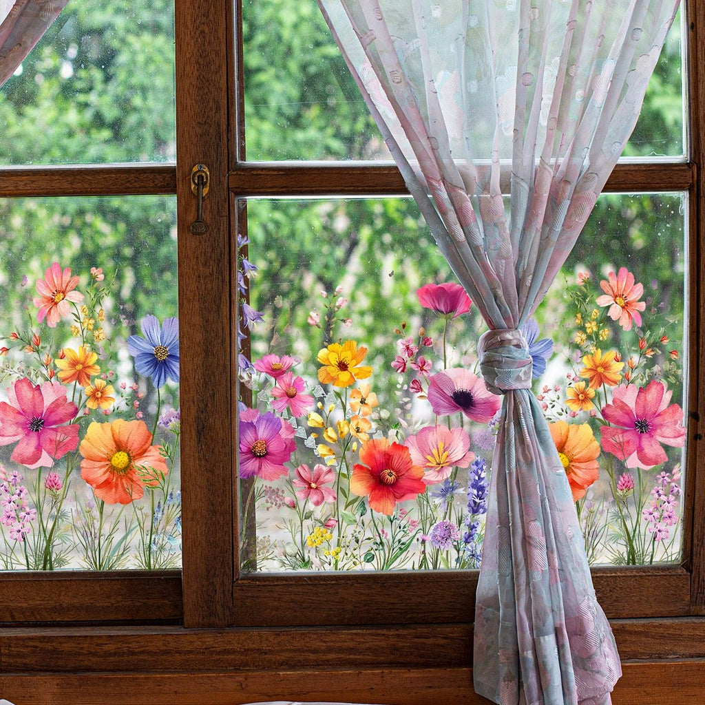AUTOCOLLANT POUR FENÊTRE bouquet floral coloré 50 % DE RÉDUCTION