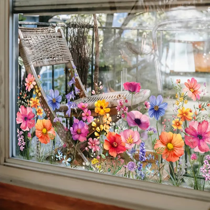 AUTOCOLLANT POUR FENÊTRE bouquet floral coloré 50 % DE RÉDUCTION