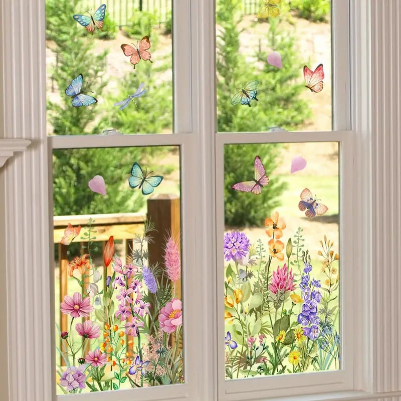 AUTOCOLLANT POUR FENÊTRE bouquet floral coloré 50 % DE RÉDUCTION