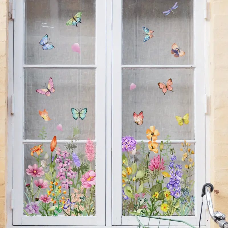 AUTOCOLLANT POUR FENÊTRE bouquet floral coloré 50 % DE RÉDUCTION