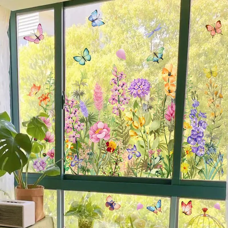 AUTOCOLLANT POUR FENÊTRE bouquet floral coloré 50 % DE RÉDUCTION