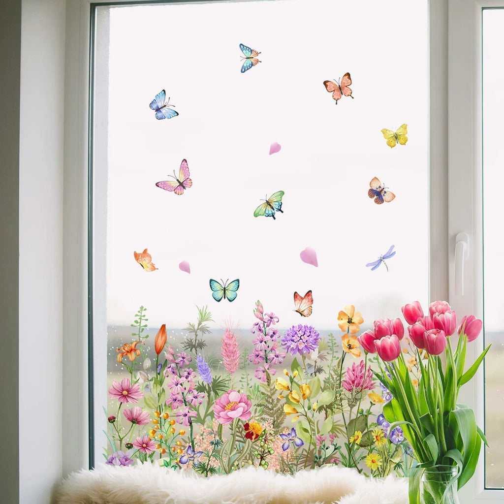 AUTOCOLLANT POUR FENÊTRE bouquet floral coloré 50 % DE RÉDUCTION