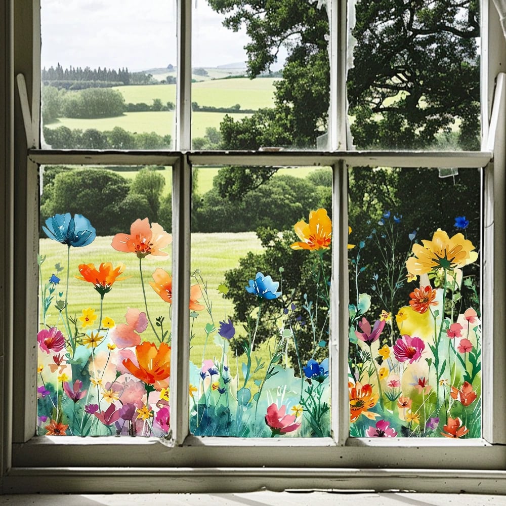 AUTOCOLLANT POUR FENÊTRE bouquet floral coloré 50 % DE RÉDUCTION