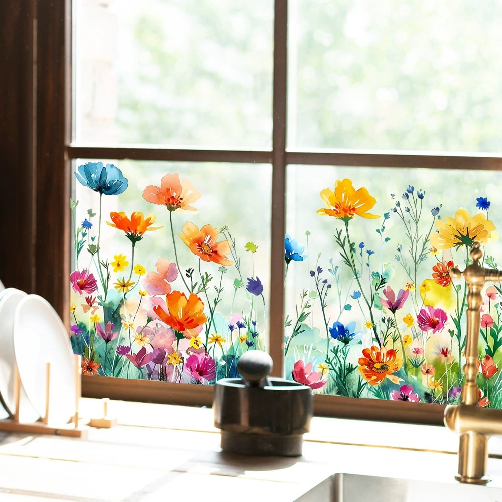 AUTOCOLLANT POUR FENÊTRE bouquet floral coloré 50 % DE RÉDUCTION