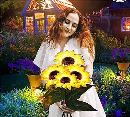 DE RÉDUCTION Lampes solaires tournesol étanches Pétales réalistes, indice de protection IP65 et allumage automatique 8-12 h