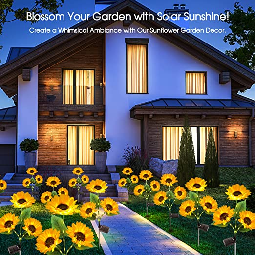 DE RÉDUCTION Lampes solaires tournesol étanches Pétales réalistes, indice de protection IP65 et allumage automatique 8-12 h