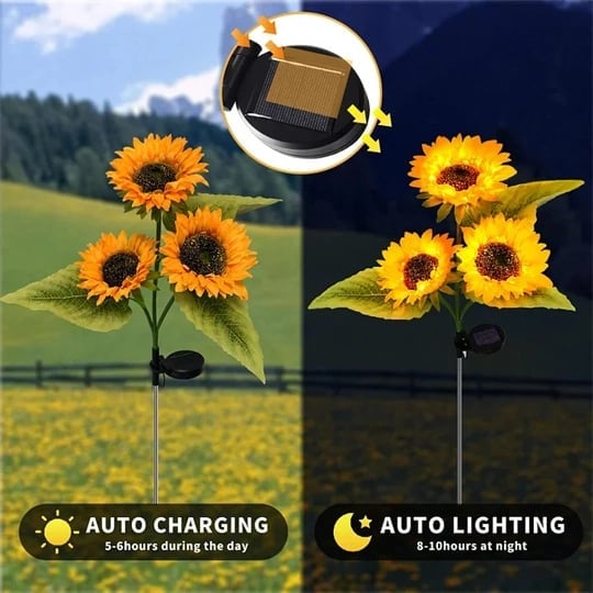DE RÉDUCTION Lampes solaires tournesol étanches Pétales réalistes, indice de protection IP65 et allumage automatique 8-12 h