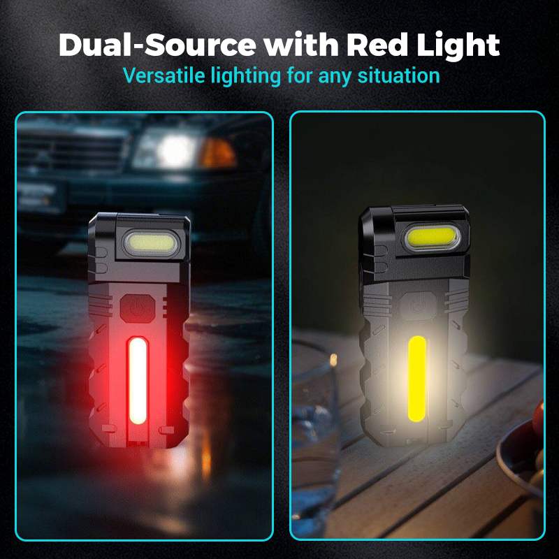 Lampe de travail LED à tête pivotante à 180°, double faisceau, base magnétique et rechargeable via USB-C