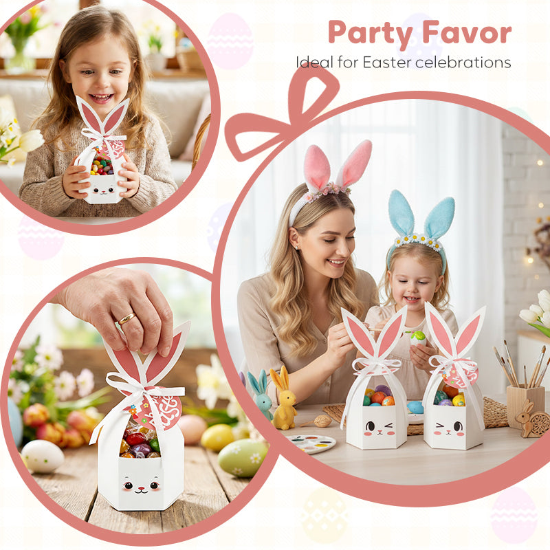 10 boîtes à friandises Lapin de Pâques avec rubans et étiquettes