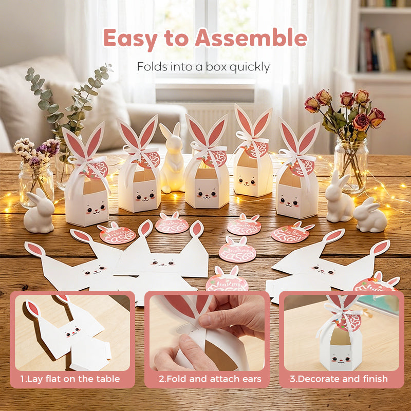 10 boîtes à friandises Lapin de Pâques avec rubans et étiquettes