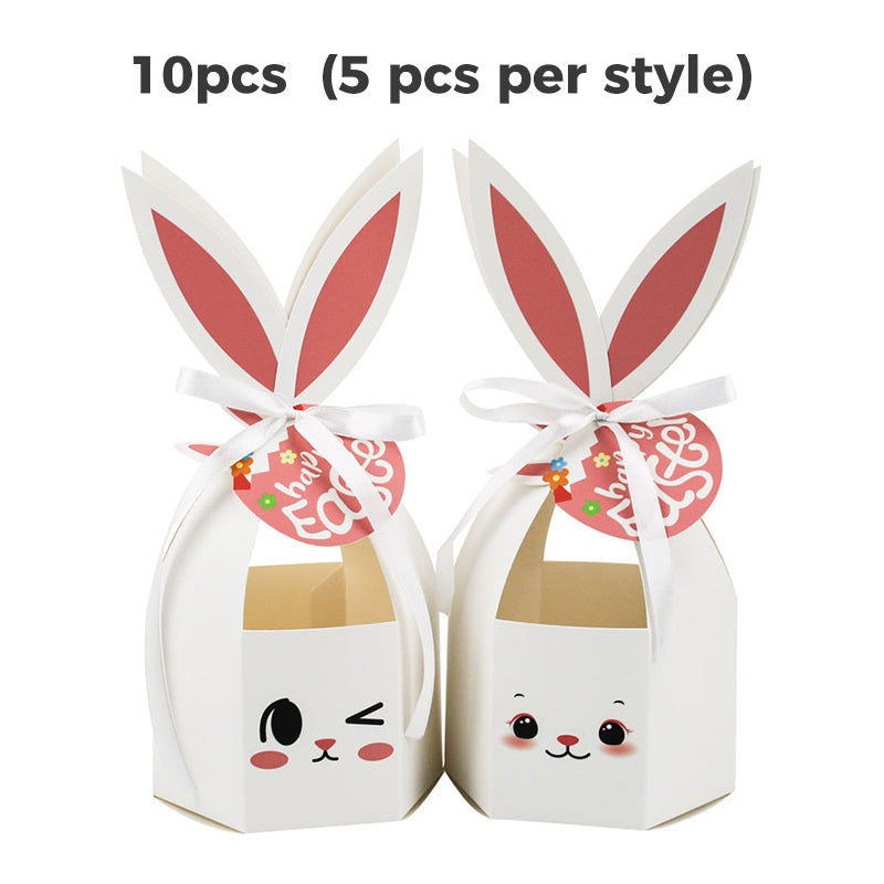10 boîtes à friandises Lapin de Pâques avec rubans et étiquettes
