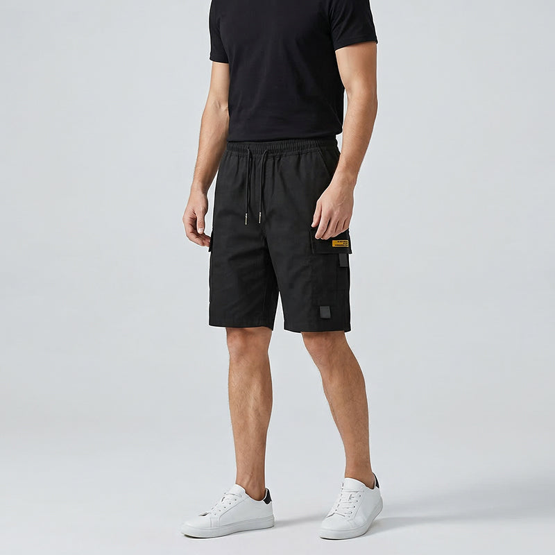 Short cargo décontracté à cordon de serrage pour homme ; doté d'un design pratique à poches multiples, de coutures renforcées et d'une coupe décontractée.