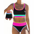 Ensemble bikini 3 pièces pour femme, taille haute, motif color-block et zigzag, idéal pour la plage et les vacances
