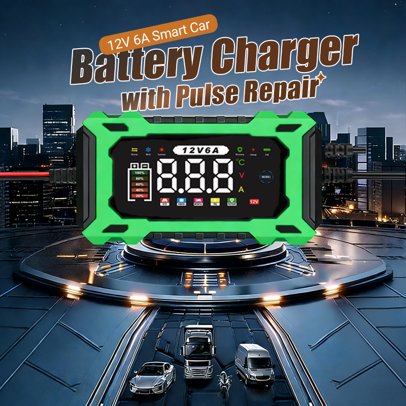 Chargeur de batterie de voiture intelligent 12V 6A avec réparation d'impulsions, écran LCD, sécurité maximale