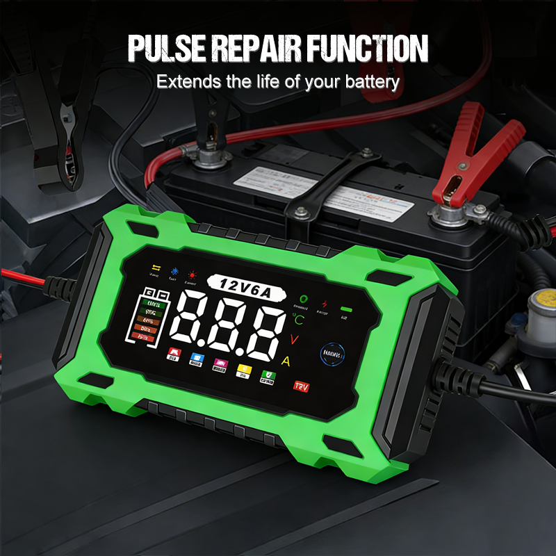 Chargeur de batterie de voiture intelligent 12V 6A avec réparation d'impulsions, écran LCD, sécurité maximale