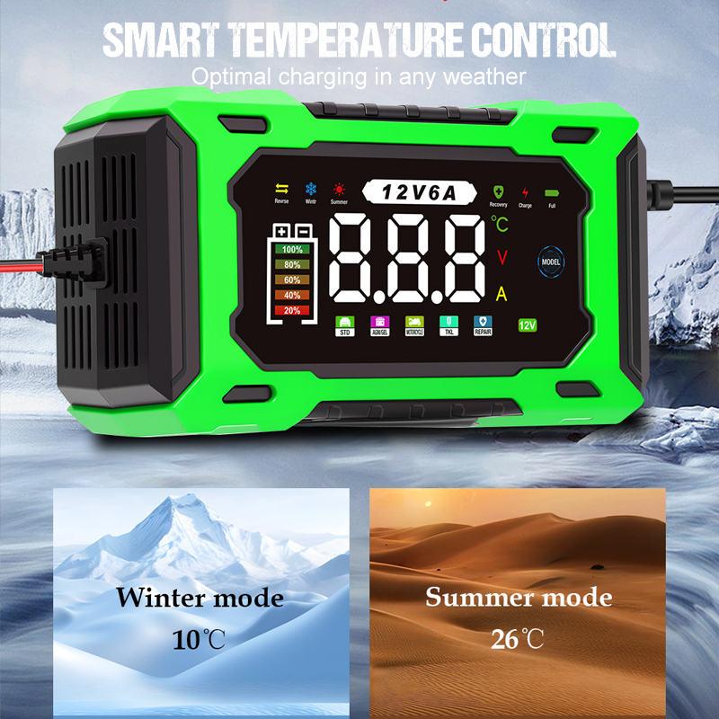 Chargeur de batterie de voiture intelligent 12V 6A avec réparation d'impulsions, écran LCD, sécurité maximale