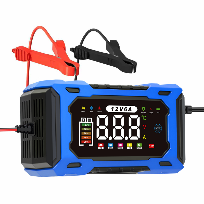 Chargeur de batterie de voiture intelligent 12V 6A avec réparation d'impulsions, écran LCD, sécurité maximale