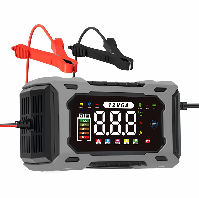 Chargeur de batterie de voiture intelligent 12V 6A avec réparation d'impulsions, écran LCD, sécurité maximale