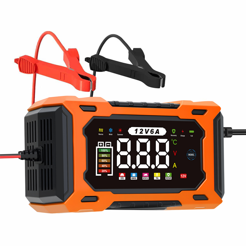 Chargeur de batterie de voiture intelligent 12V 6A avec réparation d'impulsions, écran LCD, sécurité maximale