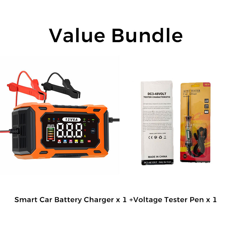 Chargeur de batterie de voiture intelligent 12V 6A avec réparation d'impulsions, écran LCD, sécurité maximale
