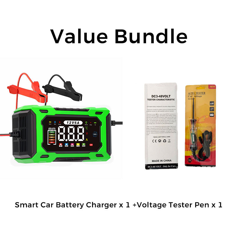 Chargeur de batterie de voiture intelligent 12V 6A avec réparation d'impulsions, écran LCD, sécurité maximale