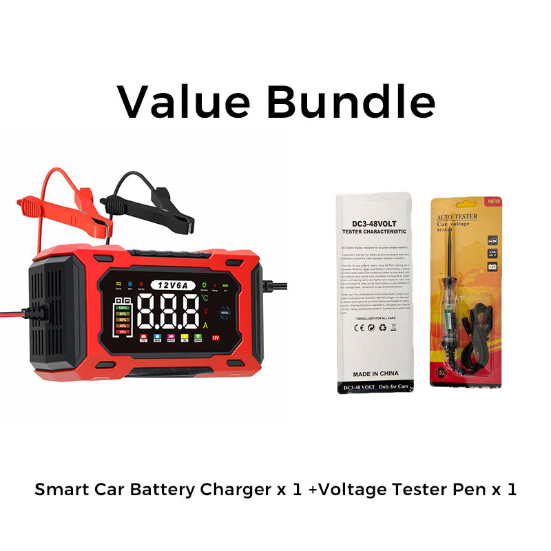 Chargeur de batterie de voiture intelligent 12V 6A avec réparation d'impulsions, écran LCD, sécurité maximale