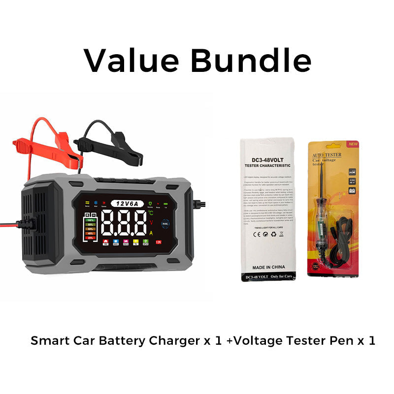 Chargeur de batterie de voiture intelligent 12V 6A avec réparation d'impulsions, écran LCD, sécurité maximale