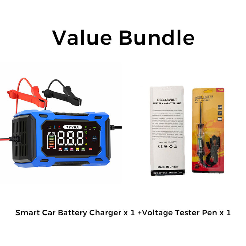 Chargeur de batterie de voiture intelligent 12V 6A avec réparation d'impulsions, écran LCD, sécurité maximale