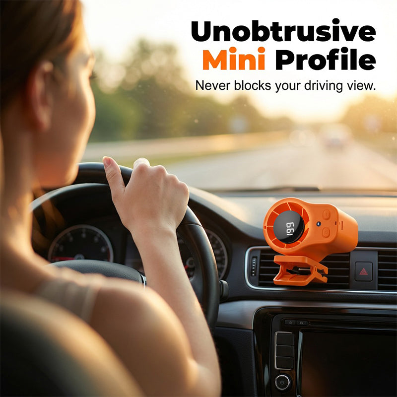 USB Hands-Free Personal Fan for Car Vent or Desk, LED Display, Silent (<36dB), 2000/4000mAh Battery, 3 Colors