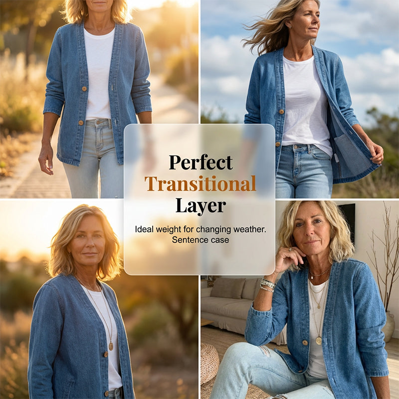 VESTE EN JEAN CLASSIQUE À BOUTONS POUR FEMME EN RÉDUCTION