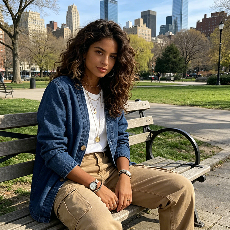 Veste en jean classique à boutons pour femme
