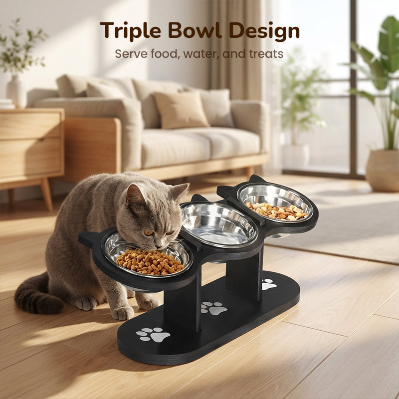 Elevated Non-Slip Pet Feeder with 3 Bowls | Spinal Protection with Non-Slip Base