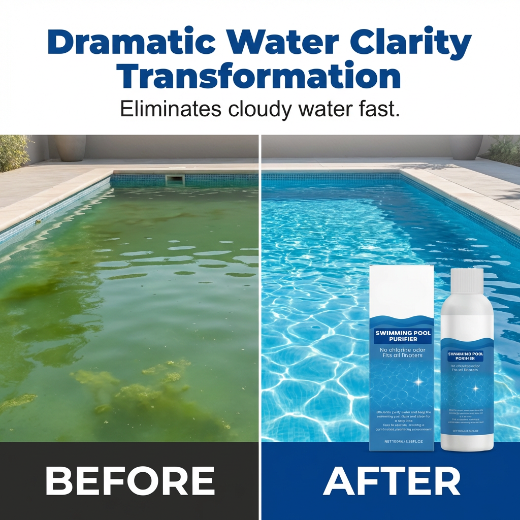 Liquide purifiant pour piscine : une eau d'une clarté cristalline, sans effort. Finis les eaux vertes et les produits agressifs : retrouvez une baignade saine et naturelle à chaque instant.