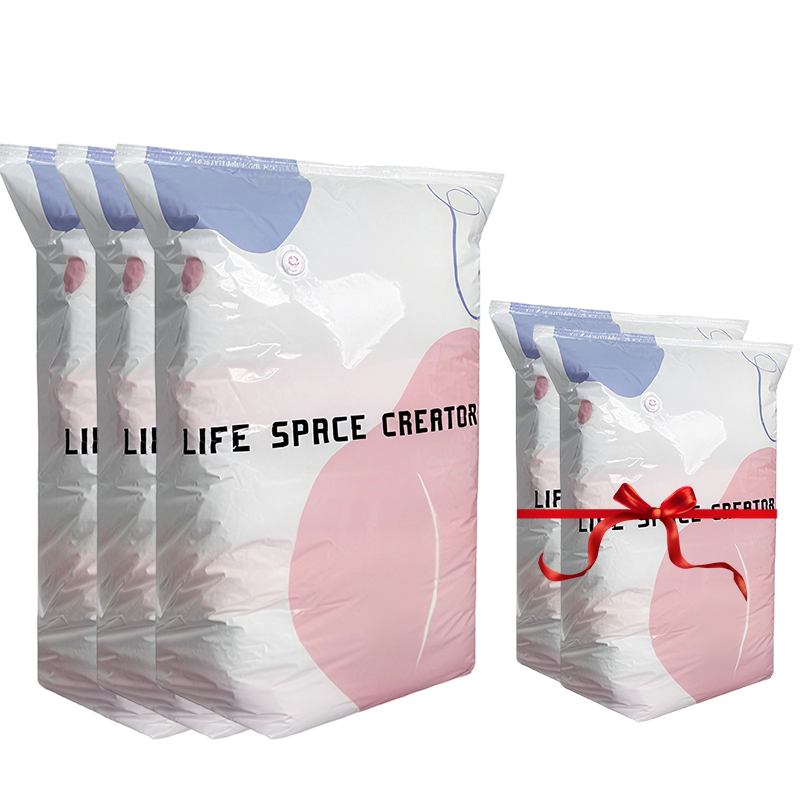 Vacuum Storage Bags (Pump-Free) — Just press and seal, no pump needed. Saves 80% space, keeps clothes dry and dust-free. Perfect for bulky bedding and off-season gear.