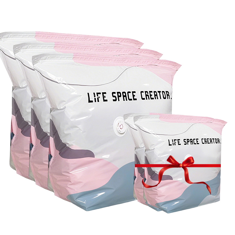 Vacuum Storage Bags (Pump-Free) — Just press and seal, no pump needed. Saves 80% space, keeps clothes dry and dust-free. Perfect for bulky bedding and off-season gear.