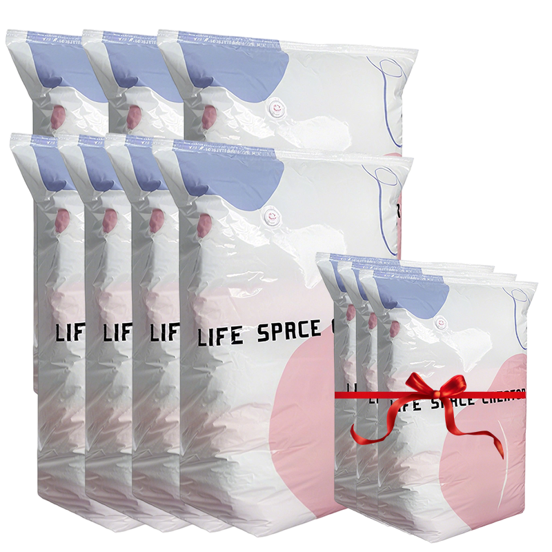 Vacuum Storage Bags (Pump-Free) — Just press and seal, no pump needed. Saves 80% space, keeps clothes dry and dust-free. Perfect for bulky bedding and off-season gear.