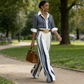 ENSEMBLE 2 PIÈCES POUR FEMME : Chemise rayée et pantalon large, look décontracté, tissu léger et parfait pour l'été.