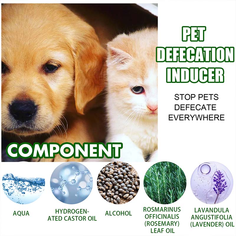 A spray that promotes defecation in pets