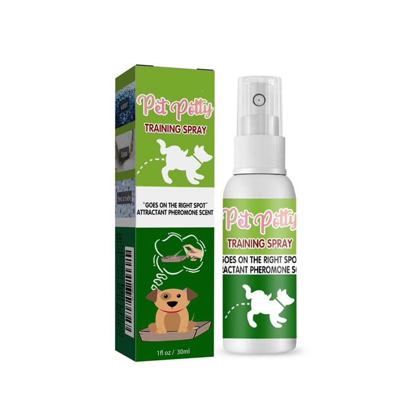 A spray that promotes defecation in pets
