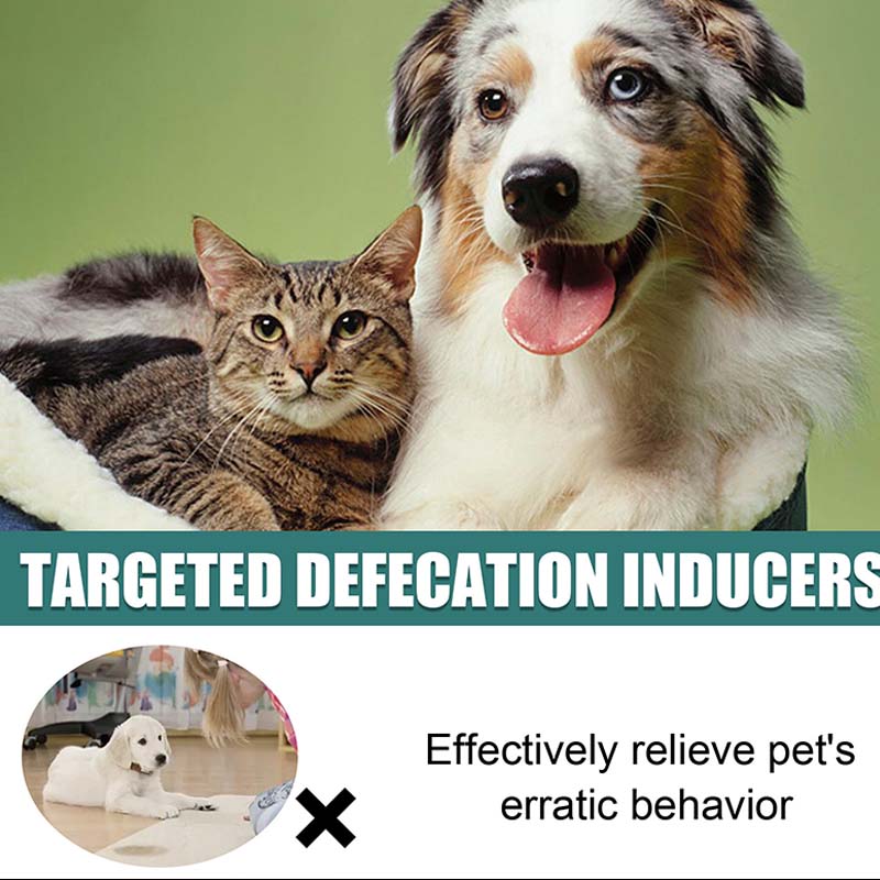 A spray that promotes defecation in pets